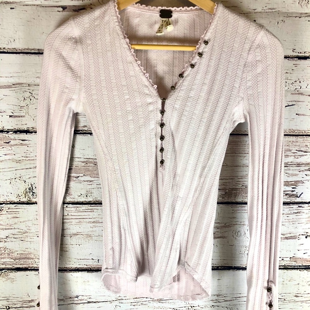 Free People Fitted Ribbed Ballet Pink Henley - Picture 3 of 16